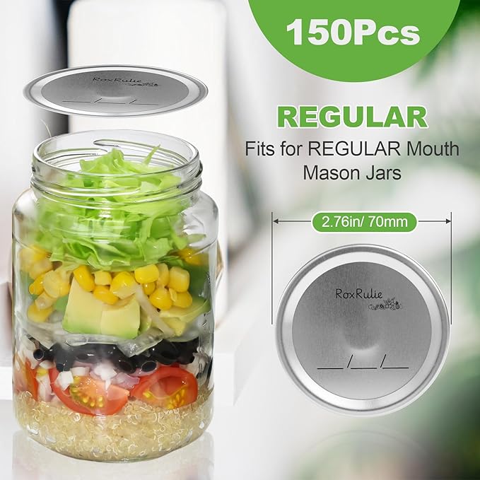 150PCS Canning lids Regular Mouth(2.76in/70mm), Upgraded Leak-Proof Mason Jar Lids for Ball/Kerr Jars, Split-Type Lid with Perfect Airtight Seal, Canning Jars Lids, Food Grade Material