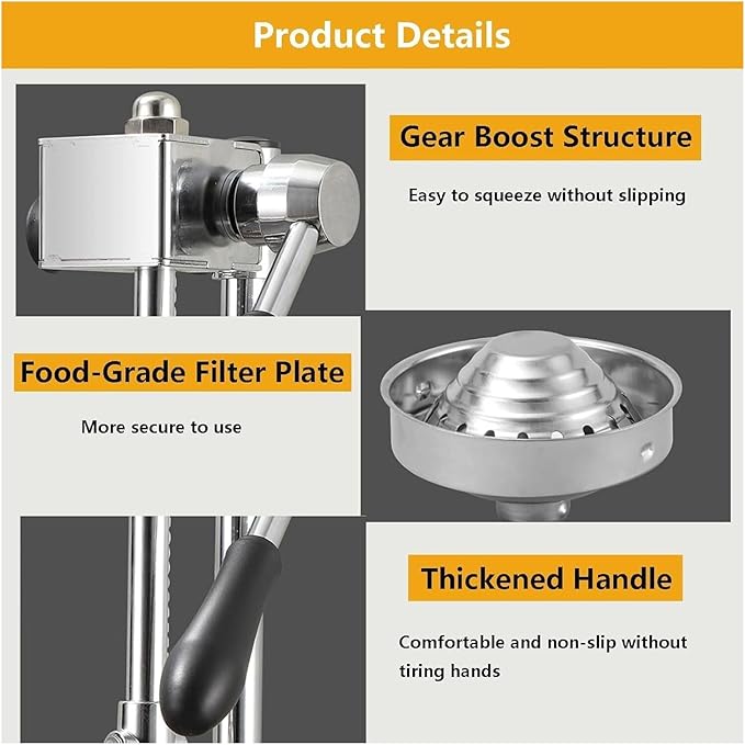 Cast Iron Citrus Juicer,Hand Press Juicer Machine, Hand Press Squeezer, Stainless Steel Crusher, Manual Lemon Press With Large Pressure Plate, Easy Juice Extraction
