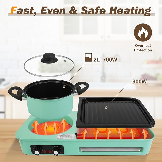 Hot Pot Electric with Grill, 1600W 3 in 1 Smokeless Non-Stick Barbecue Shabu Hot Pot with Dual Temp Control, Multifunctional Teppanyaki Grill Pot, Shabu Korean BBQ for 3-5 People