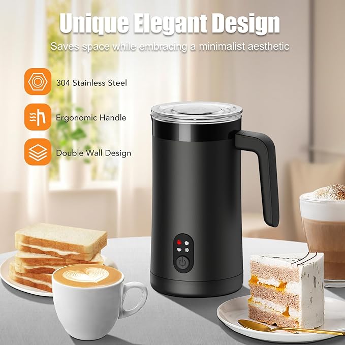 Milk Frother, 4-in-1 Electric Milk Steamer and Frother, 13.5oz/400ml Automatic Large Capacity Warm and Cold Foam Maker, Milk Warmer and Coffee Frother for Latte, Cappuccino, Macchiato(Black)