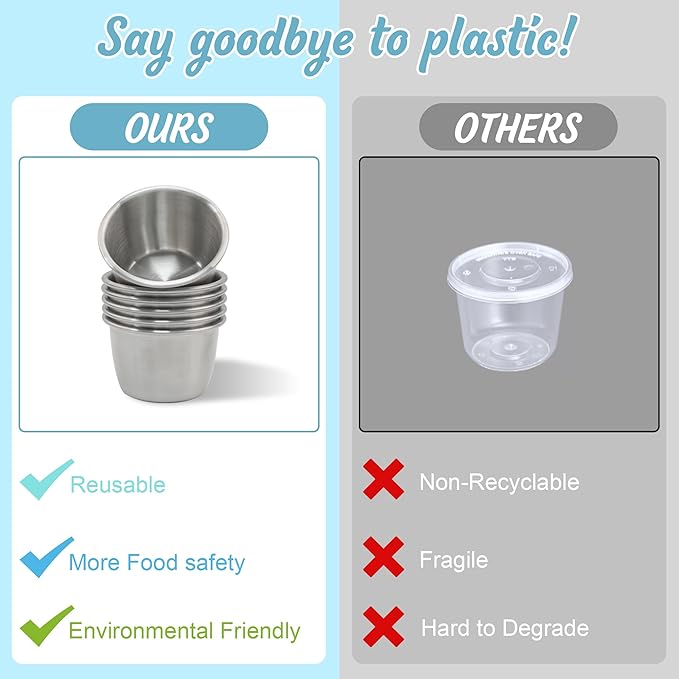 6x2.7 Oz Salad Dressing Container to Go,Handy Leakproof Stainless Steel Meal Prep Containers Reusable,Sauce Containers for Lunch Box, Picnics, Travel, Office and Kitchen Storage