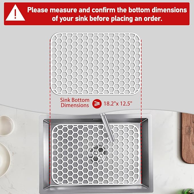 Bestjing Silicone Sink Protectors for Kitchen Sink - 18.3"x12.5" Kitchen Protector Accessory, Non-Slip Heat Resistant Mat for Bottom of Farmhouse Porcelain Stainless Steel (White)