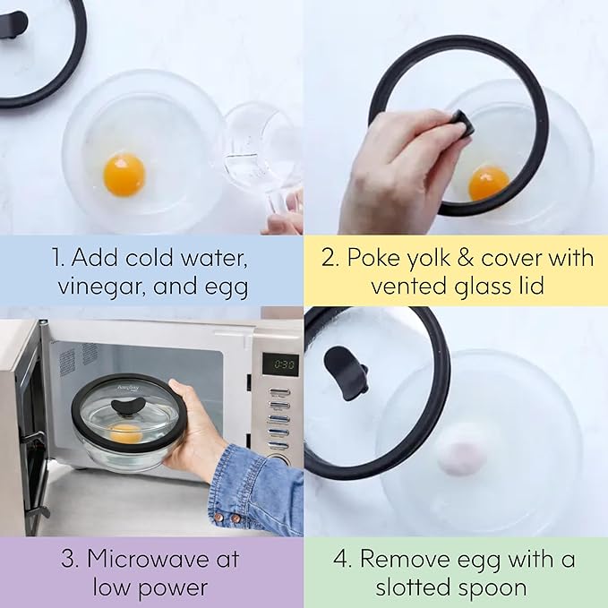 Anyday 2-Pack (2-Cup) Glass Microwave Egg Cooker - BPA Free & Plastic Free Microwave Egg Poacher - Meal Prep & Cookware | Stackable Airtight Nontoxic Storage Container with Vented Lid (Frosted)