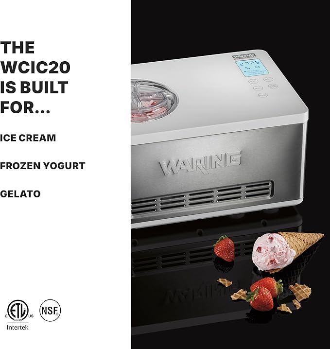 Waring Commercial WCIC20 2 Quart Capacity Ice Cream Maker with Built in Compressor, 180W, 120V, 5-15 Phase Plug