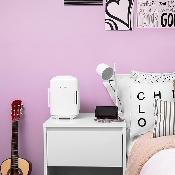 Cooluli Mini Fridge for Bedroom - Car, Office Desk & Dorm Room - Portable 4L/6 Can Electric Plug In Cooler & Warmer for Food, Drinks, Skincare Beauty & Makeup - 12v AC/DC & Exclusive USB Option, White