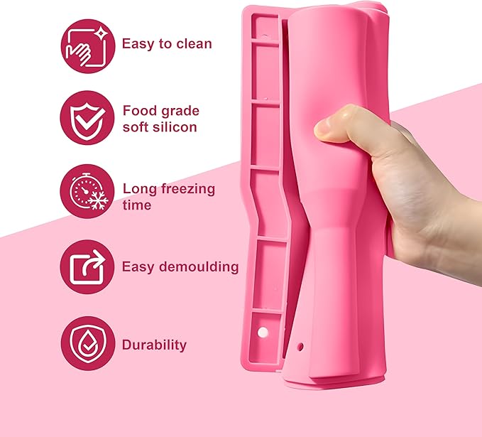 Ice Mold for 40oz Tumbler Cup – Hollow Cylinder Silicone Ice Cube Tray, Easy Fill & Release Ice Mold for Freezer, BPA-Free, Compatible with Stanley 40oz, Whiskey & Cocktail (Pink)