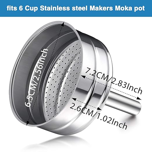 Moka Express Replacement Funnel Kit, 3 Packs Gasket Seals, 1 Stainless Steel Funnel with 1 Pack Stainless Filter (6-Cup)