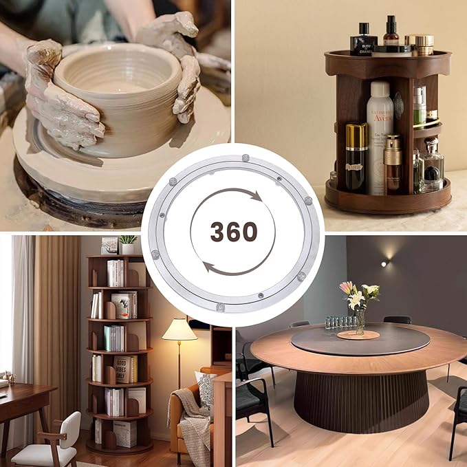 Lazy Susan Silent Non-Slip Turntable Aluminium Turntable Bearing 14 inch for Round Dining Table TV Rotating Table
