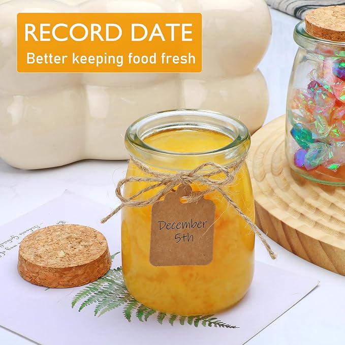 Mini Yogurt Jars 6 Pack, 7 oz Glass Favor Jars with Cork Lids, Pudding Containers with Lids, Mason Jar Wedding Favors Honey Pot with Label Tags and String