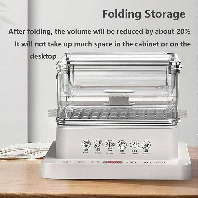 Food Steamer Electric Multicooker 800W | 3 Layers with Automatic Heat Preservation | Foldable Design | Touch Control Visual Panel