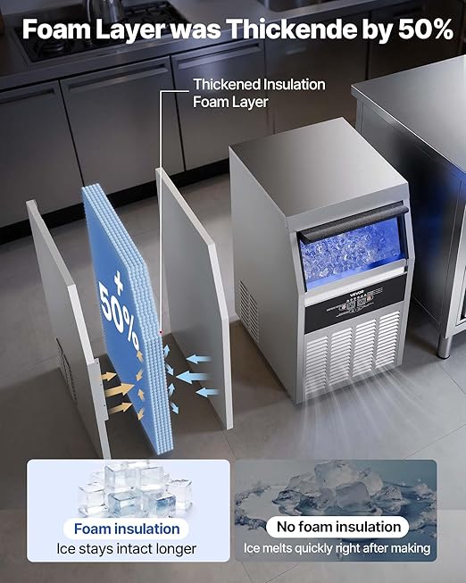 VEVOR Commercial Ice Maker Machine, 150 lbs/24h with 30 lbs Storage Capacity, Built-in/Freestanding/Under Counter, Stainless Steel Ice Maker with LED Display & Self-Cleaning, for Home Bar Restaurant