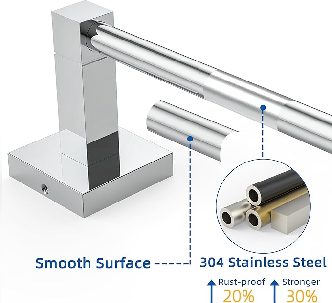 RUACQ Chrome Towel Bar 24 inch, 304 Stainless Steel Towel Racks for Bathroom Wall Mounted, Heavy Duty Bath Towel Rod with Square Base(Chrome)