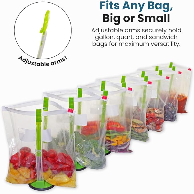 Jokari Adjustable Baggy Rack Stand 2 Pack Hands Free Food Storage Bag Holder Stand for Freezer and Sandwich Bags Clip Stand for Pouring Leftovers or Drying Reusable Ziploc Bags