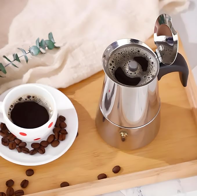 Stainless Steel Moka Pot, Gas/Electric Stovetop Espresso Maker, Percolator Coffee Pot Italian Percolator Cuban Café Brewing, Greca Coffee Maker (9CUP 450ml)