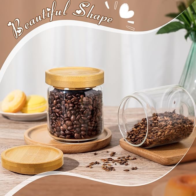 Irenare 1 Pack Glass Containers Canister Set, 17 oz Food Storage Spice Jars with Airtight Lids, Clear Kitchen Containers for Coffee Sugar Tea Beans Nuts Candy Pantry Organization (Bamboo)