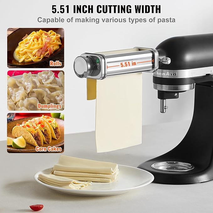VEVOR Patsa Roller Attchemnt for KitchenAid Stand Mixer, Stainless Steel Pasta Maker Attachment, Pasta Maker Machine Accessory with 8 Adjustable Thickness Knob, KitchenAid Pasta Attachment by VEVOR