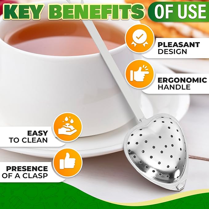 10 Pcs Heart Tea Infuser for Loose Leaf Tea Steeper – Rust-Resistant Stainless Steel Strainers with Secure Clasp, Easy Brewing Design, Keeps Loose Leaves Contained | Suitable for Parties & Gifting