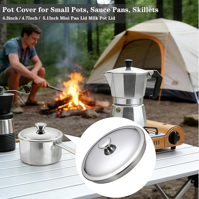 5.1Inch Stainless Steel Universal Pot Lid, Pan Lid Milk Pot Lid Cookware Lid Replacement Accessories for Skillets Frying Pans