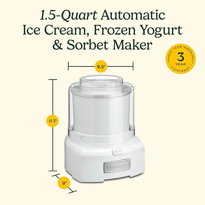 Cuisinart Ice Cream Maker Machine, 1.5 Quart Double Insulated Machine, Sorbet and Frozen Yogurt Maker, Ready in 20 Minutes, ICE-21RP1, Red