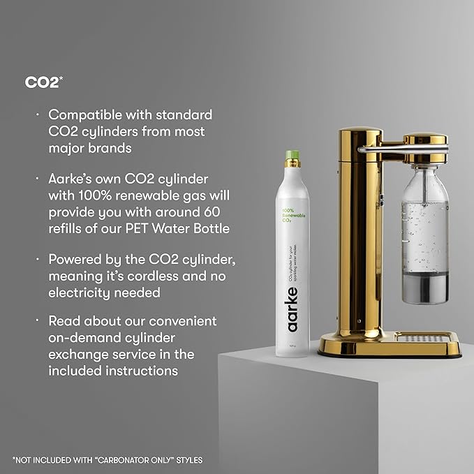 Aarke Carbonator lll, Sparkling & Carbonation Water Machine, Stainless Steel with PET BPA-Free Reusable Bottle Volume 1L/34 fl oz (Gold)