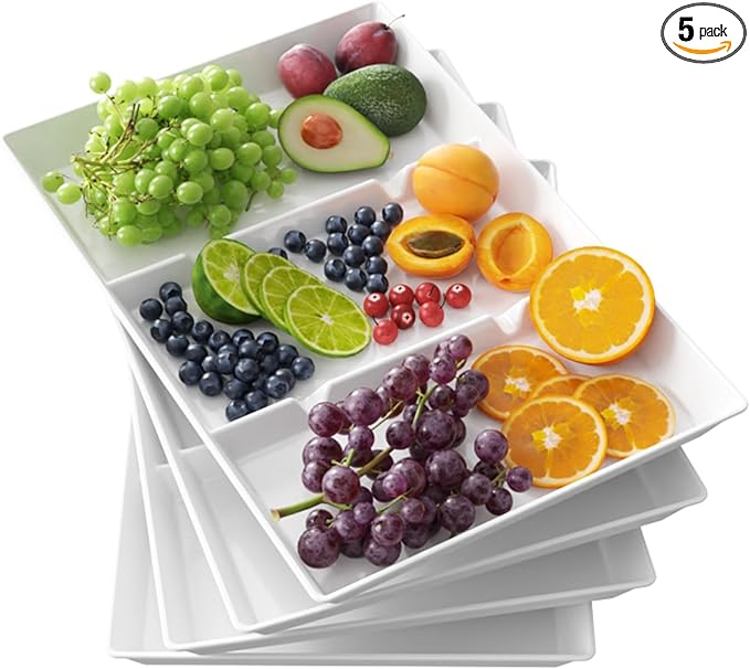 Lifewit 5 Pack Kitchen Drawer Dividers 2.36" High, 16"-22" Adjustable Drawer Organizer, Serving Tray Divided for Party Supplies, 4 PCS 15" x 10" Christmas Plastic Platters