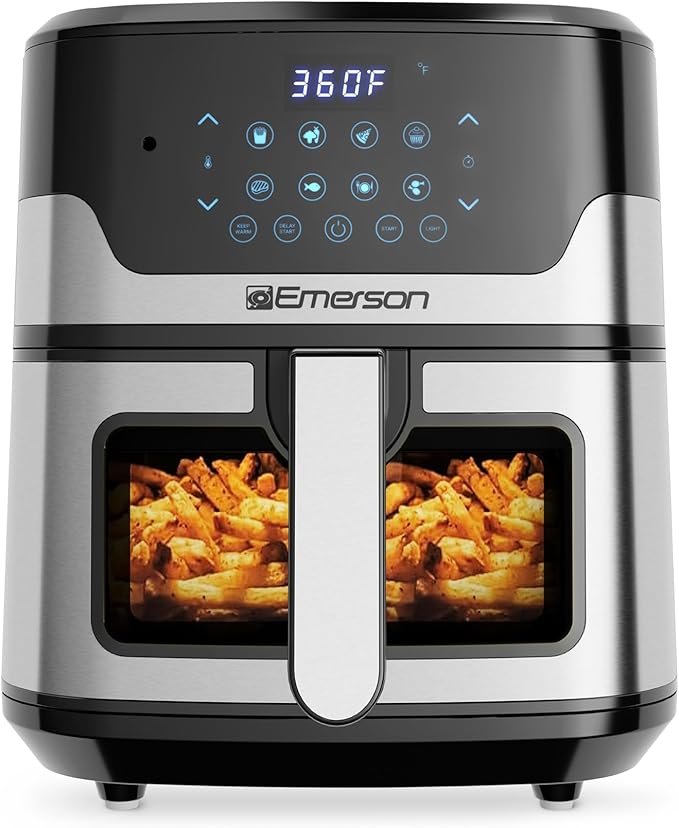 Emerson SmartVoice 5.3QT Air Fryer, 1000+ Voice Commands, 6-in-1 Digital Cooker, Compact Countertop Design, Oil-Free Healthy Cooking, Easy-Clean Nonstick Basket, 1500W