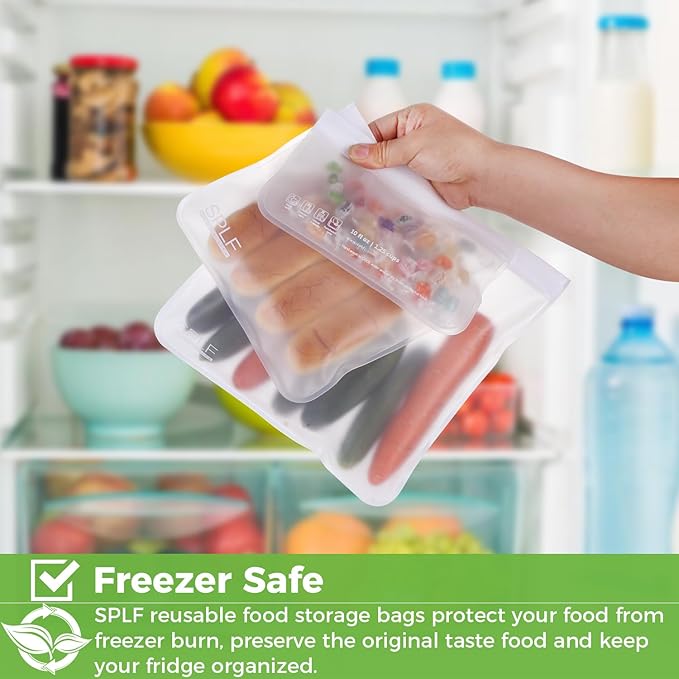 SPLF 6 Pack Dishwasher Safe Reusable Gallon Freezer Bags, BPA FREE Extra Thick Reusable Storage Bags Leakproof Silicone and Plastic Free for Marinate Meats, Cereal, Sandwich, Snack, Travel Items