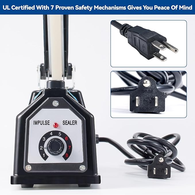 Sealer Pro, Patented 12inch Impulse Heat Bag Sealer, 7mm Sealing Width Poly Bag Seal Machine, 2 Replacement Kits 1 Extra Fuse Included, Black