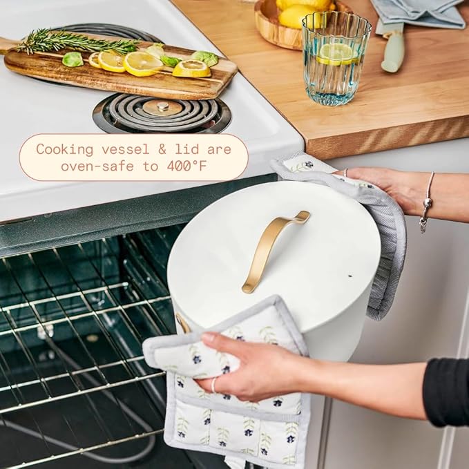 10-in-1 Electric Multi-Cooker, 6 Quart Programmable Cooking Pot with Digital Display, Nonstick Interior, One-Touch Controls, Multi-Function Kitchen Appliance (White Icing)