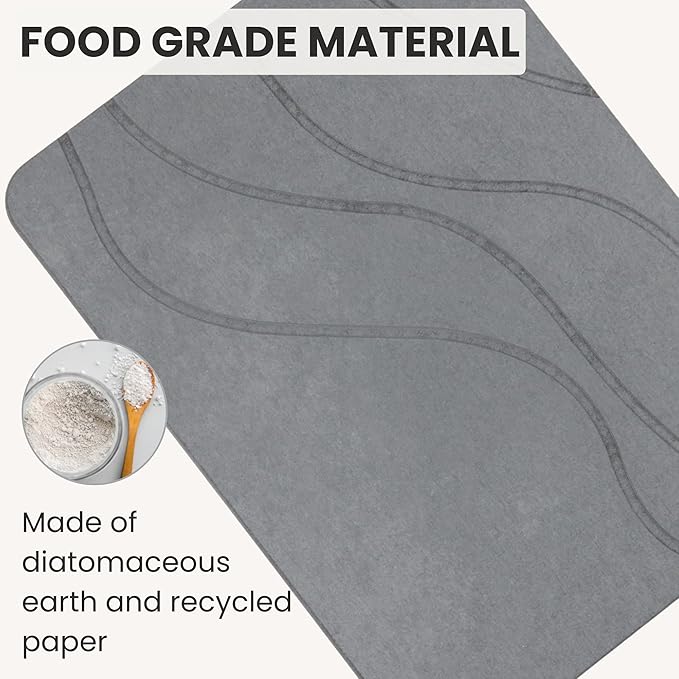 Stone Dish Drying Mat For Kitchen Counter With Diatomite Sink Tray Set - Quick Dry, Fast Water Abosrbing, Diatomaceous Earth - Multi-Purpose Stone Drying Mat For Dishes, Cups, Bottles - (15" x 15")