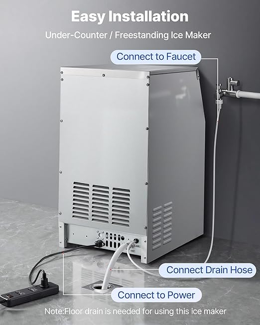 VEVOR Commercial Ice Maker Machine, 160 lbs/24h with 30 lbs Storage Capacity, Built-in/Freestanding/Under Counter, Stainless Steel Ice Maker with LED Display & Self-Cleaning, for Home Bar Restaurant