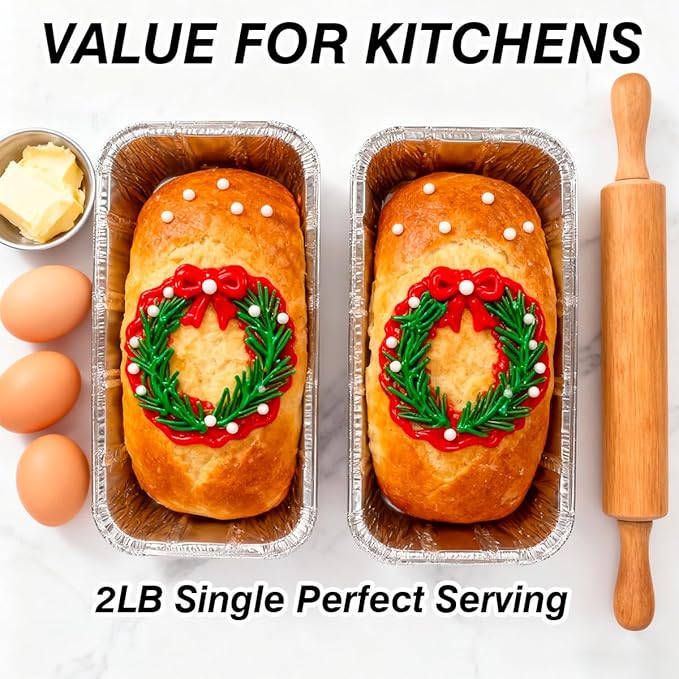 MOACOCK 50 Pack 2Lb Loaf Pans, 8.5" X 4.5" X 2.6" Foil Heavy Duty Disposable Aluminum Foil, Premium Bread Pans for Baking Homemade Cakes & Breads Holiday Treats Food Storage