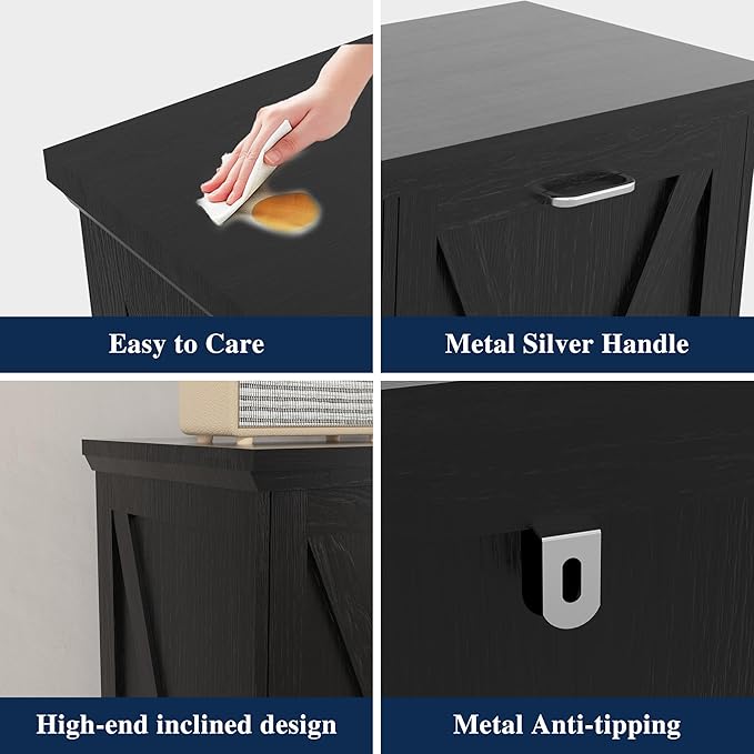 TOLEAD Tilt Out Trash Can Cabinet, 10-13 Gallon Kitchen Trash Cabinet Hidden Trash Can with Deodorizing & Negative Ion Pet Proof for Kitchen,Dining Room, Living Room (Black, 1 * 13 Gallons)