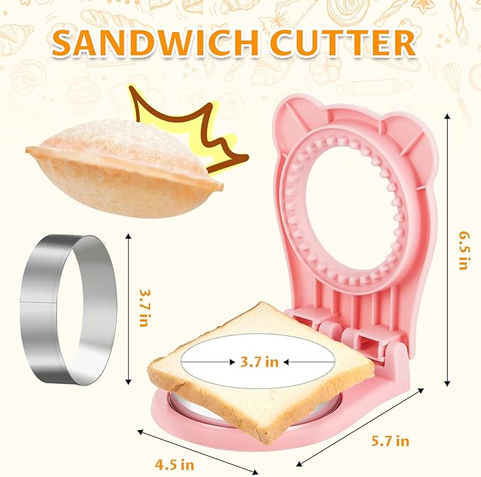 CHICHAUS Uncrustable Sandwich Maker,Sandwiches Pocket Circle Shape 3.7Inch Sandwich Cutter and Sealer,Sandwich Cutter for Kids Breakfast and lunchboxes (Pink)