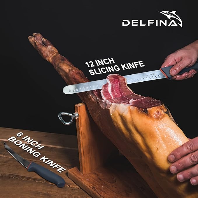 DELFINA Professional 2 Piece BBQ Knife Set, Japanese Style Premium Stainless Steel Chef Knife Set W/SoftGrip Handle, Multi-Purpose Slicing & Boning Knife Set for Kitchen Home Restaurant
