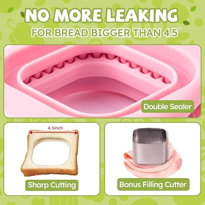 LEPCY Uncrustables Sandwich Maker Sealer Cutter, Crustless Sandwich Cutter, PB&J Uncrustable Maker - Pink Square Shape + Yellow Round Shape