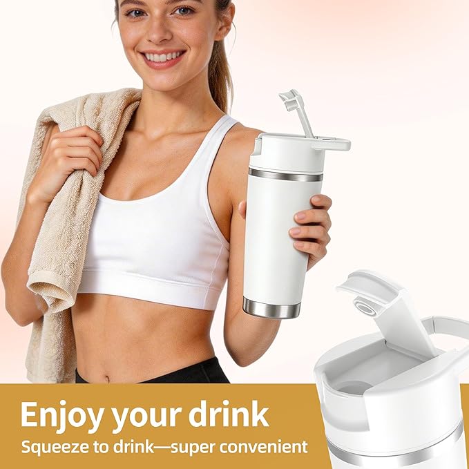 Portable Personal Blender 20oz Vacuum Cup Cordless Blende for 120 Watt Rechargeable Personal Size blender With Stainless Steel Bottle Ideal For-Shakes and Smoothies, BPA Free (White）