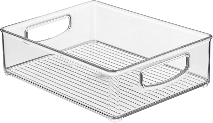 iDesign Plastic Stackable Pantry Bin - Organizer Bin with Handles for Cabinets or Fridge - Set of 2 - Clear