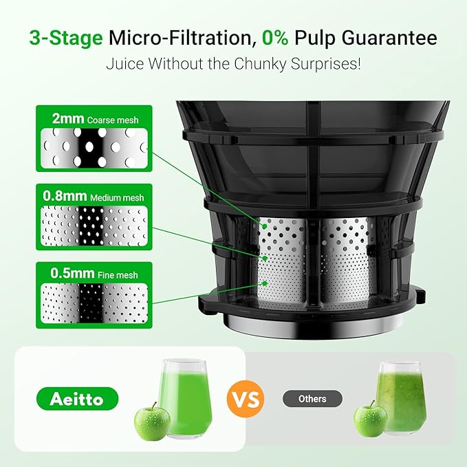 Aeitto Juicer Machines, 5.3" Extra Wide Mouth, Cold Press Juicer, Easy to Clean, Fit Whole Vegetables & Fruits, Professional Juice Extractor Machine,Self Feeding, High Juice Yield