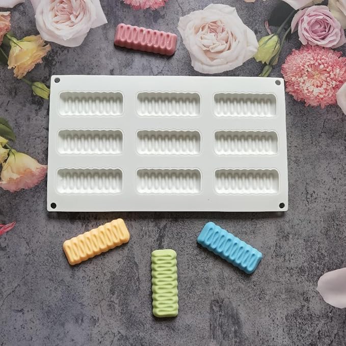 Silicone Mold for Baking Cakes,Soap Molds,Flower Shape Silicone Molds for Homemade French Dessert Mold for Pastry Chocolate,Jelly Chocolate Mold ＆ Ice Cube Tray (B_ Long Wave Shape)