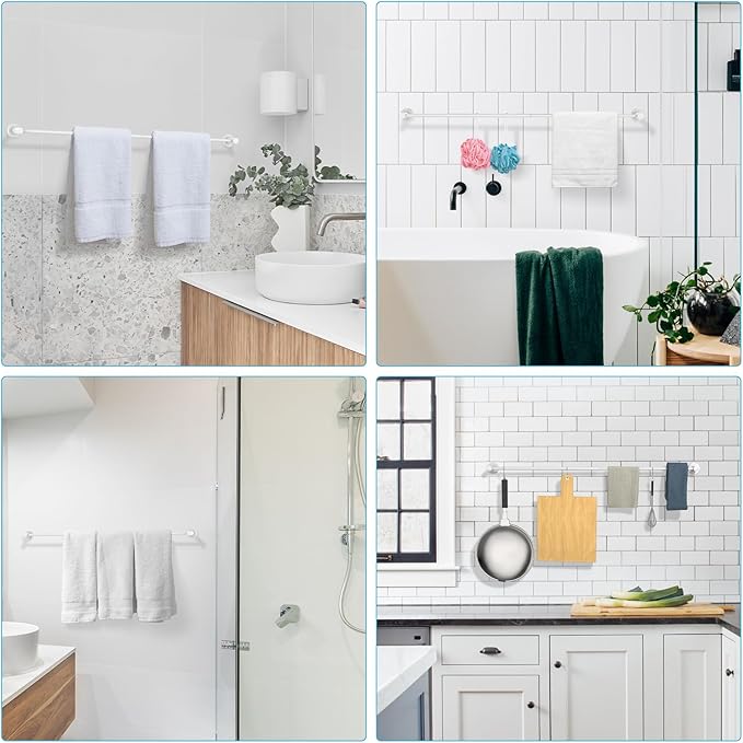 Adjustable Single Bath Towel Bar 23.6 to 42 Inch, ZUEXT Oil Rubbed White Stainless Steel Towel Holder Hanger,Expandable Wall Mounted Towel Rail for Bathroom Kitchen Washroom,1" Tube Towel Rail Racks