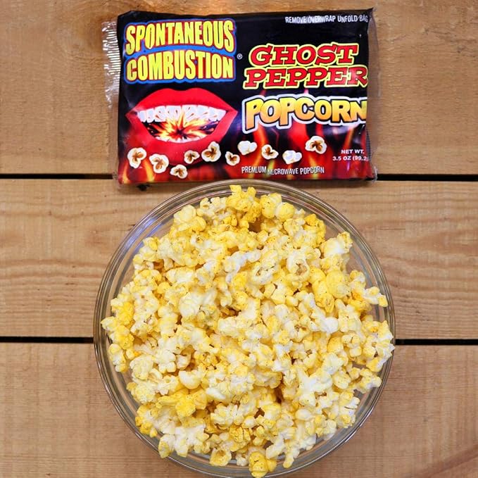Spontaneous Combustion Ghost Pepper Microwave Popcorn Bags - 6 Pack - Ultimate Spicy Gourmet Popcorn - Perfect Hot Movie Theater Popcorn for Home - Try if you dare!