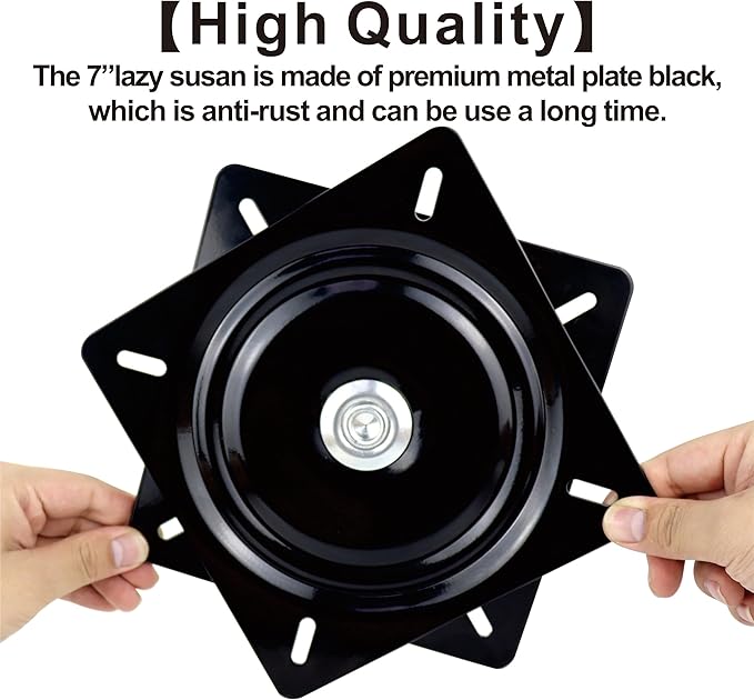 2 Pack 7 Inch Lazy Susans Turntable Bearings Swivel Zinc Plate, Black Square Susan Hardware, Heavy Duty Replacement Parts for Table, Chair, Round Bar Stools