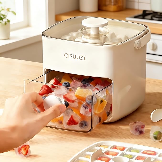 Plastic Ice Cube Trays with Bin and Scoop for Freezer+Ice Cube Trays Press Easy Release