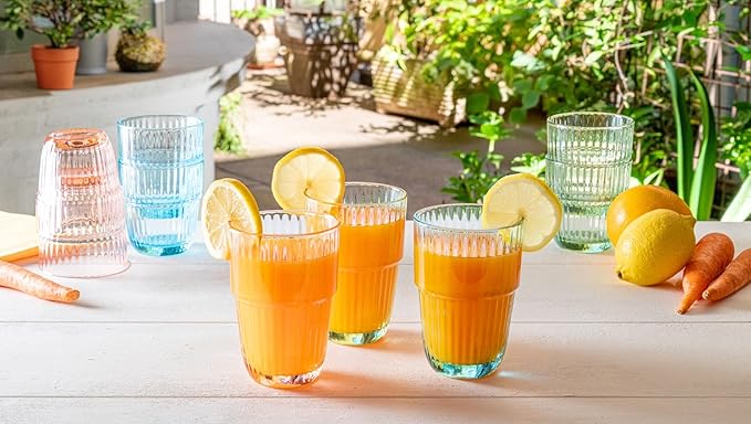 Bormioli Rocco Barshine 12.88 oz. Long Drink Stackable Tempered Drinking Glasses, Set of 6, Mint Green