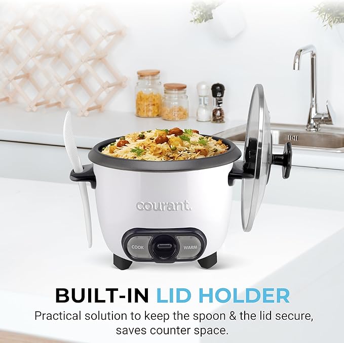 Courant Rice Cooker 8-Cup (Cooked), Removable Non-Stick Bowl, One Touch Rice Cooker, White