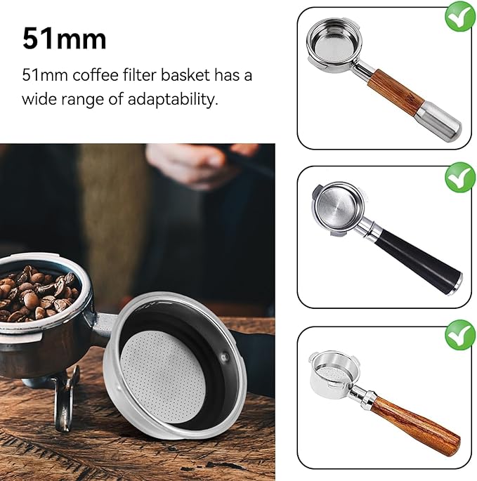 1 Cup 51mm Coffee Filter Basket, Stainless Steel Pressurized Mesh Coffee Filters Bottomless Portafilter Coffee Machines Accessories for Semi-Automatic Coffee Machine Series (1 Cup)