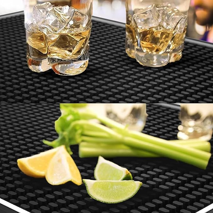 Bar Mat 2-Pack, 18 x 12 Rubber Coffee Bar Mats for Countertop, Bartending, Home Use, Spill Protection and Coffee Stations, Ideal Matt for Cocktail, Whiskey and Espresso