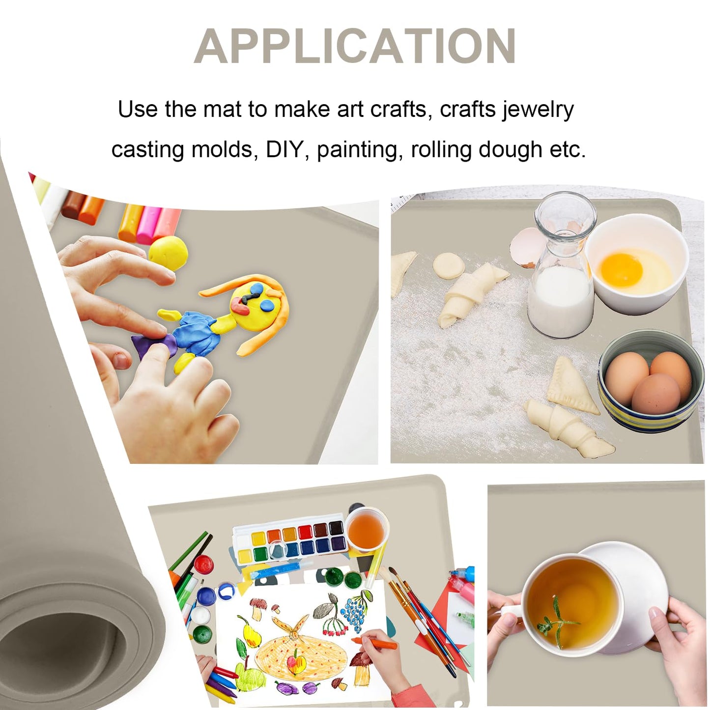 Silicone Placemats for Toddlers Thicker Version, Non-Slip Reusable Kids Placemats for Dining Table, Stain-Proof Baby Table Mat for Restaurants 6 Packs (Light Gray&Beige)