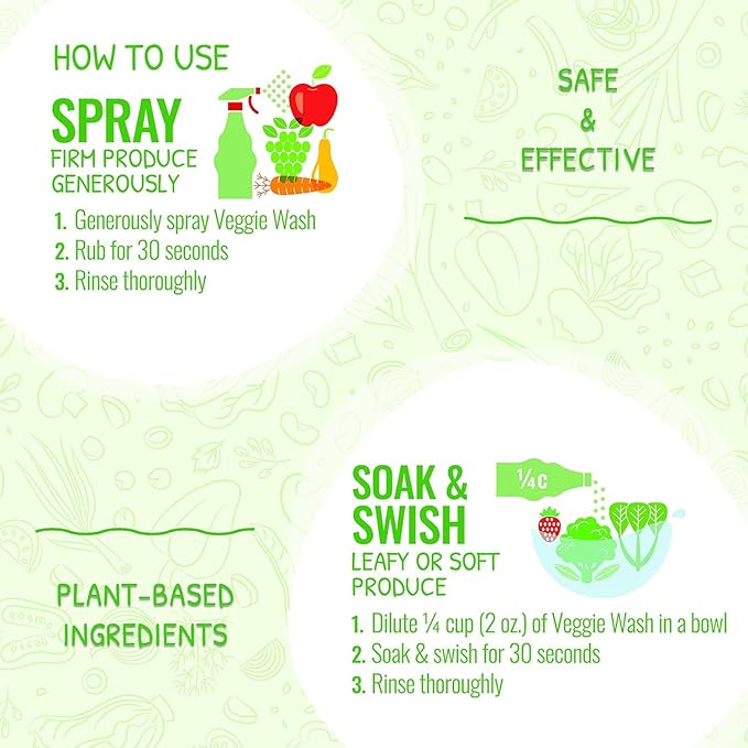 2 Pack Veggie Wash Organic Fruit and Vegetable Wash, 16 Fluid Ounce